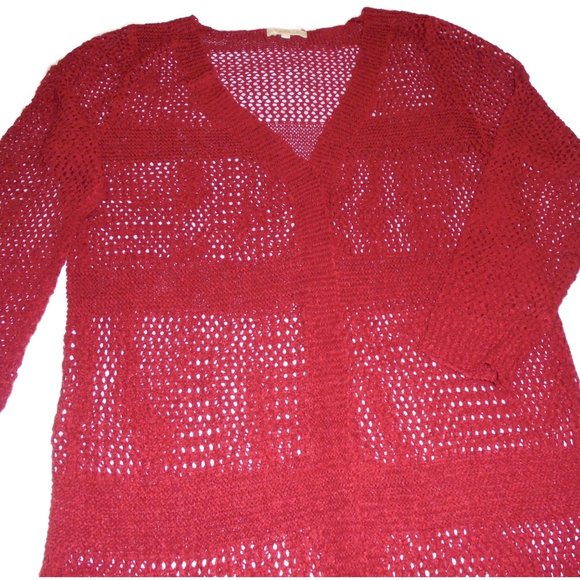 Cardigan Sweater NEW Knit dark red Duster long sleeve see-through - Picture 8 of 9
